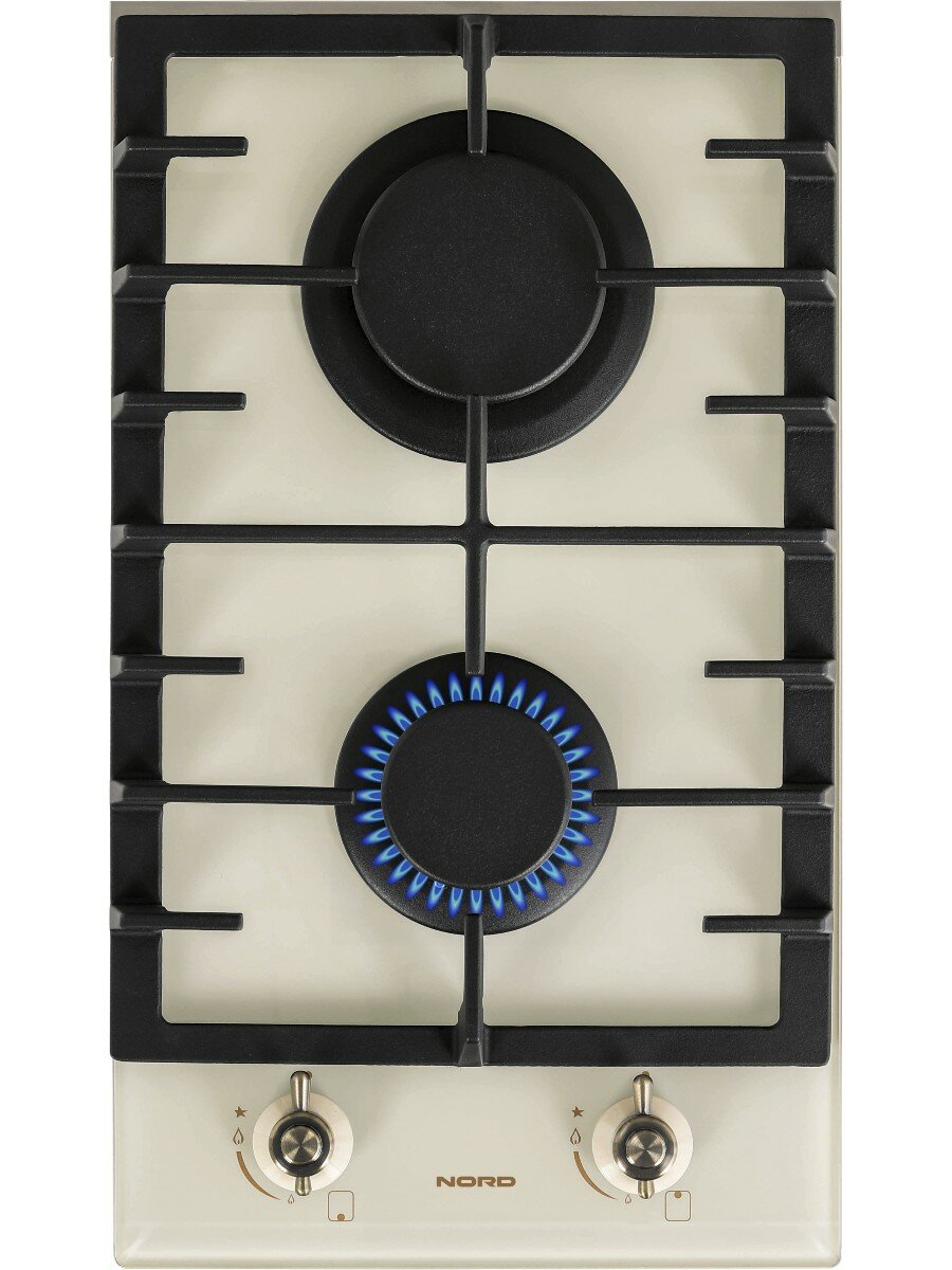 Варочная панель газовая NORD HM 3023 Y на 2 конфорки, электроподжиг, газ-контроль, бежевая
