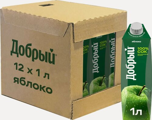 Изображение товара Добрый 1л. Яблоко (сок)/12шт. Добрый Соки и Нектары Производство - Россия