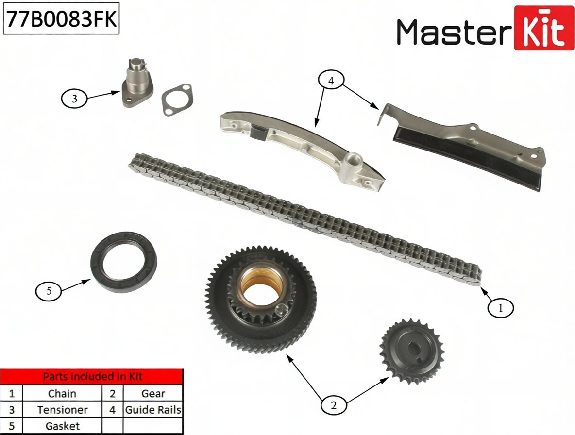Комплект цепи ГРМ MITSUBISHI PAJERO II 2.8TD V46W 4M40-T 94 77B0083FK MasterKit арт. 77B0083FK