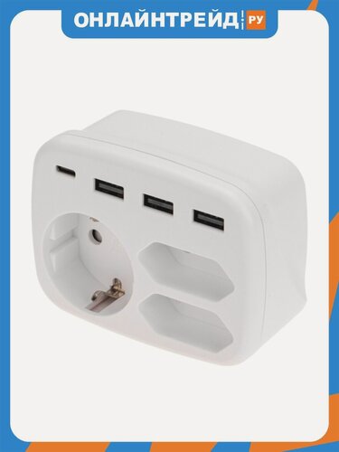 Изображение товара Тройник электрический Rexant 3хUSB + USB Type-C, 16 А, белый