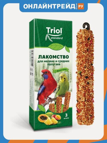 Изображение товара Лакомство Triol Standard для мелких и средних попугаев с фруктами (уп. 3 шт), 80г