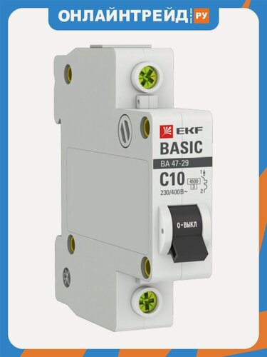 Изображение товара Автоматический выключатель Ekf Basic 1P 10А (C) 4,5кА ВА 47-29 (mcb4729-1-10C)