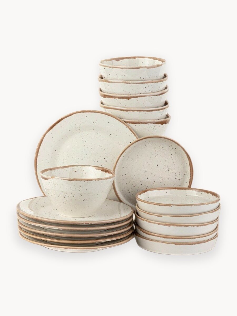 Сервиз обеденный на 6 персон, 18 предметов "Бордер", фарфор, столовый набор посуды Пунто-Бьянка