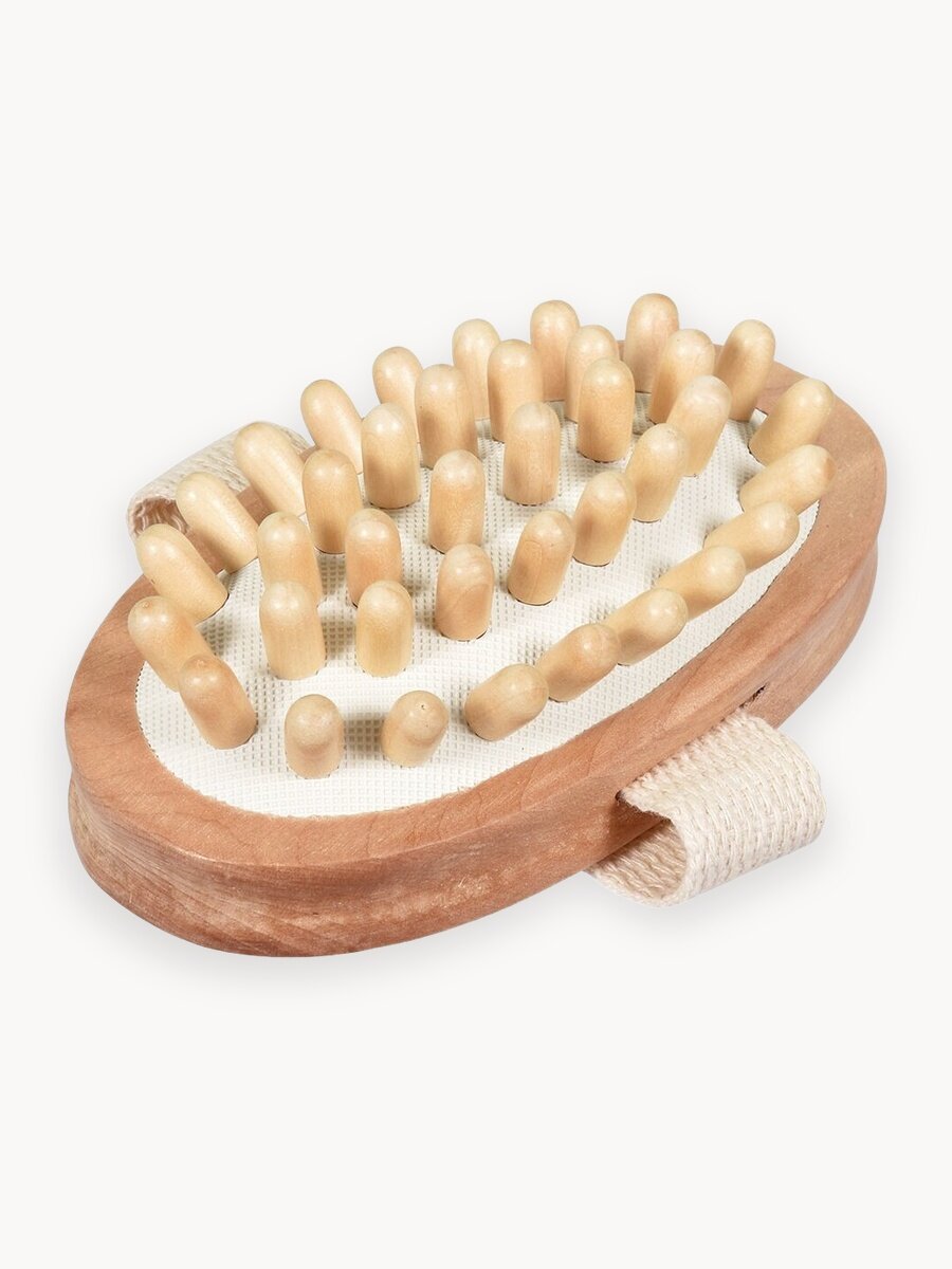 Массажер Банные штучки, деревянный, жёсткая щетина, антицеллюлитный, бежевый, овальный