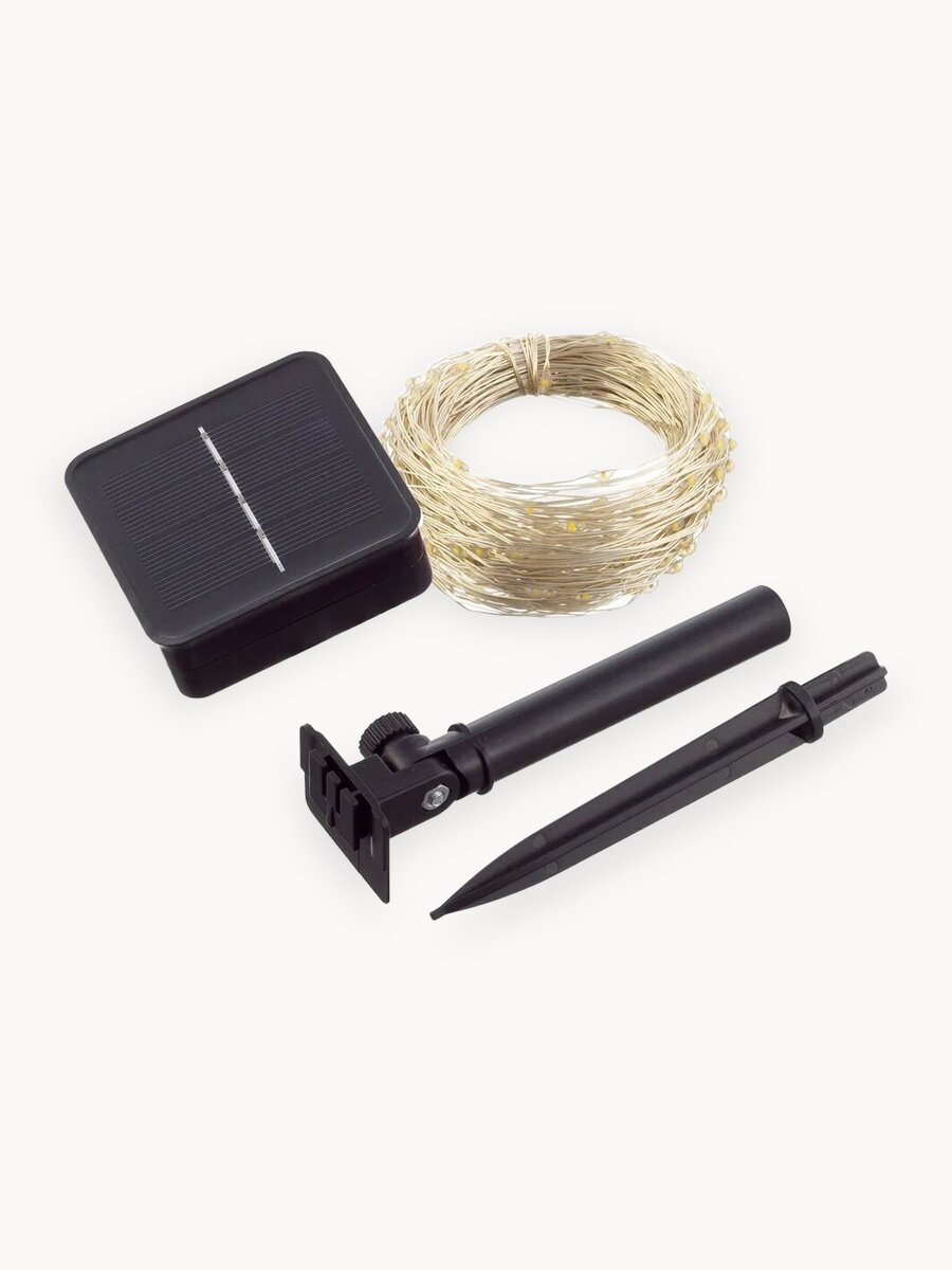 Гирлянда на солнечных батареях уличная 100 ламп, 12 м / Светодиодная уличная нить роса для декора с датчиком света