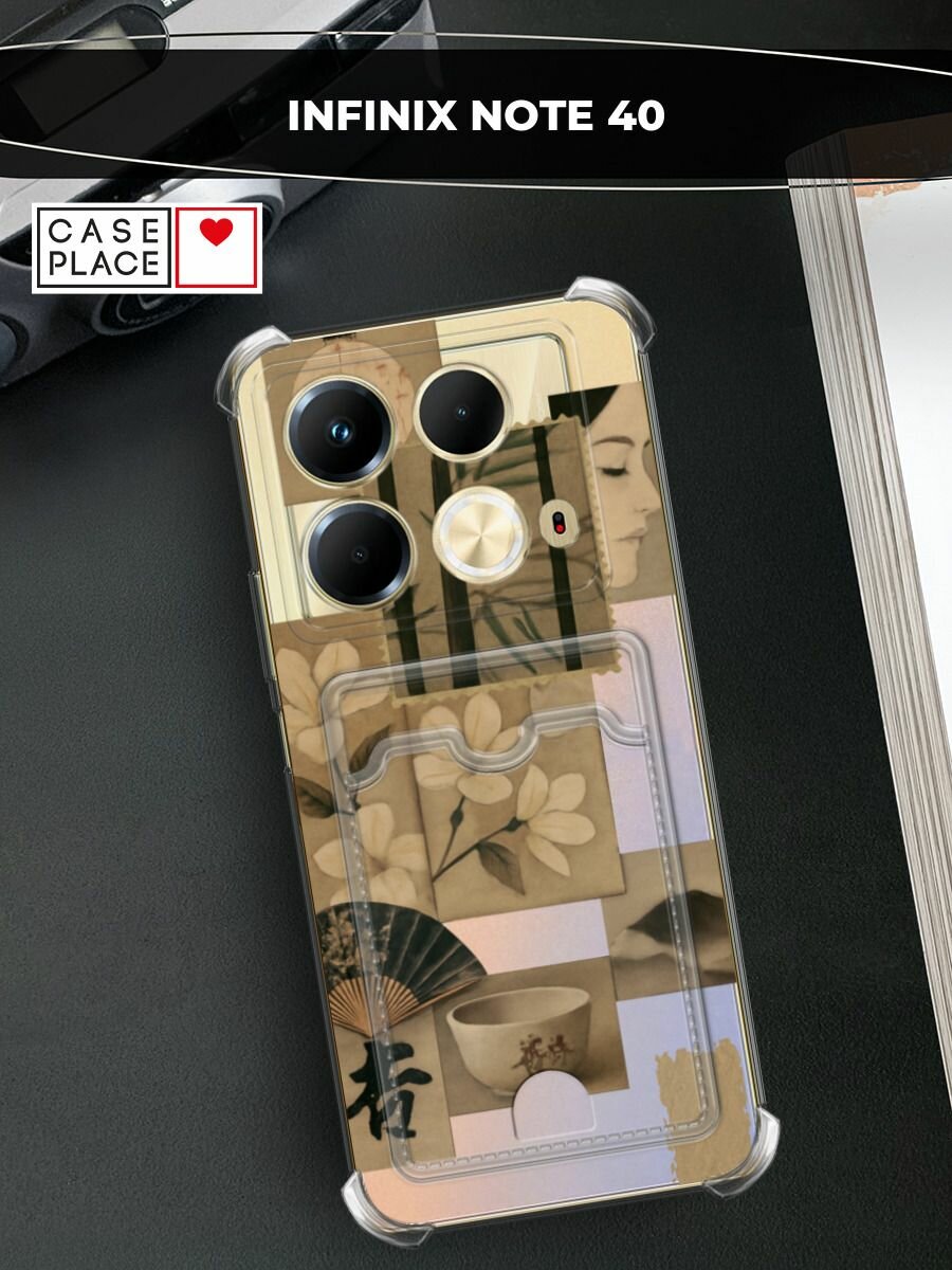Чехол на Infinix Note 40 (Инфиникс Нот 40) с картой и принтом Японские марки сепия
