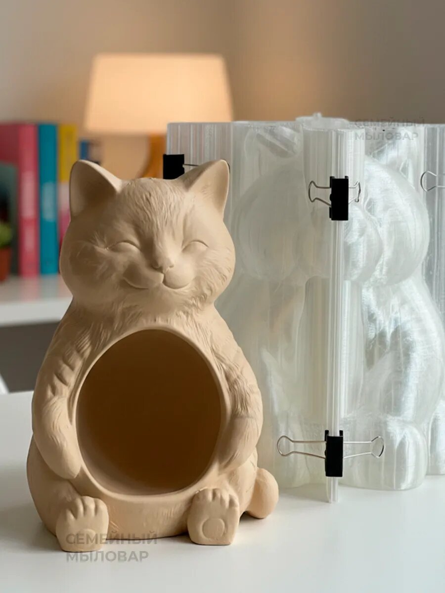 Силиконовый молд для гипса / конфетница Котик 21см — фото 1