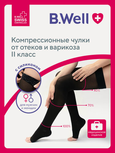 Изображение товара Чулки компрессионные B.Well JW-227 черные 2 класс компрессии