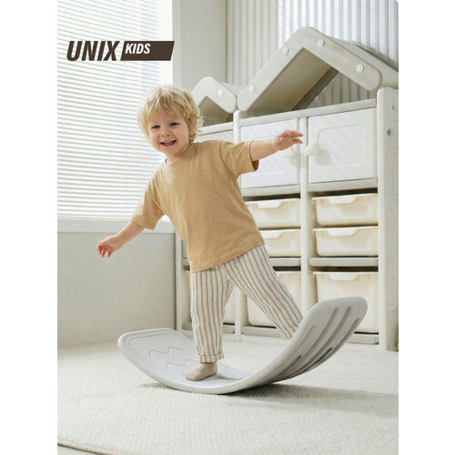 Балансборд UNIX Kids, для дома, до 30 кг, рельефная текстура, балансир 80х30х20 см, серый