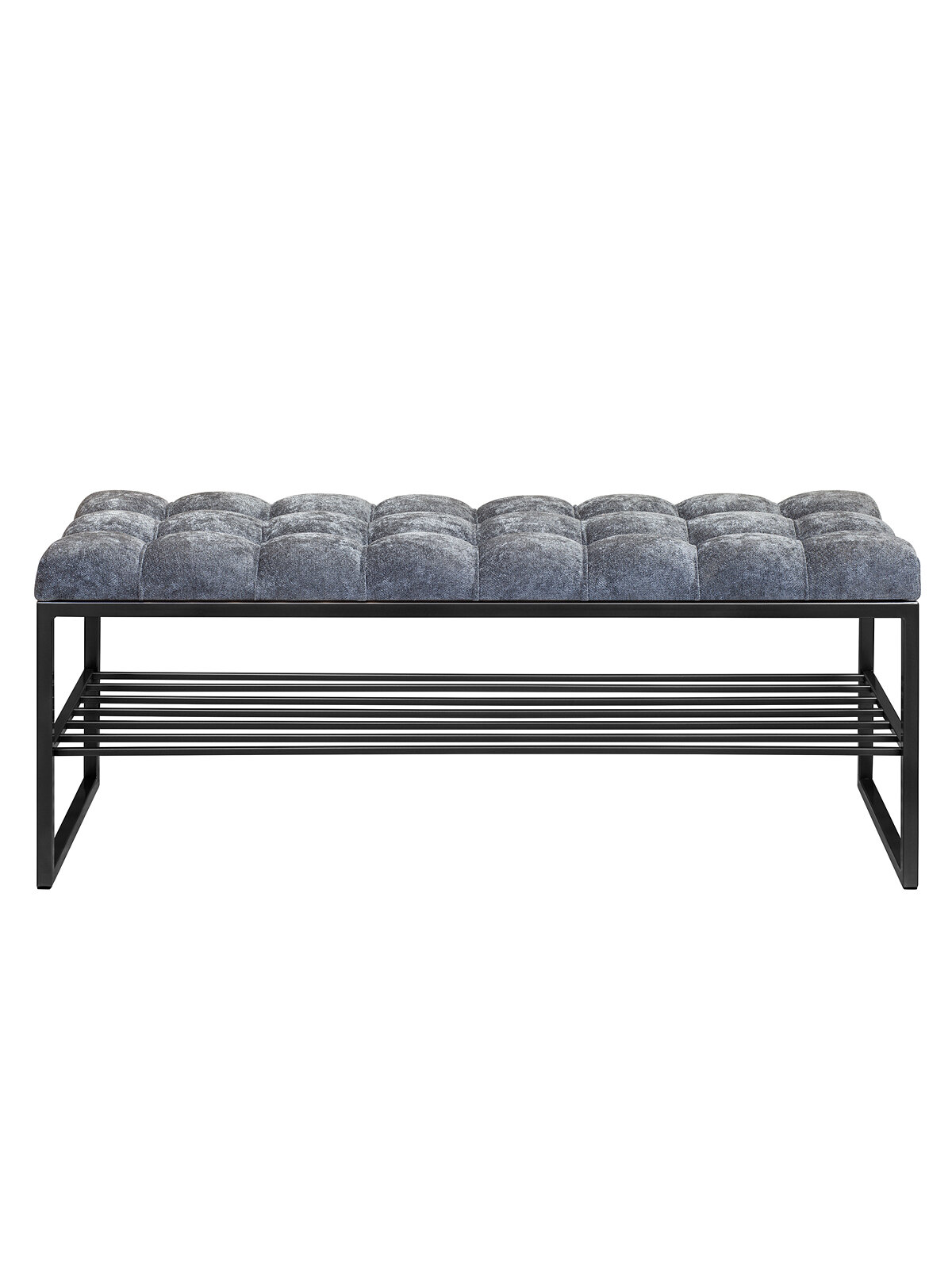 Банкетка в прихожую GREENWEEN RUBY, черный каркас, сидение шенилл цвет Steel Grey, каретная стяжка 1100х400х450