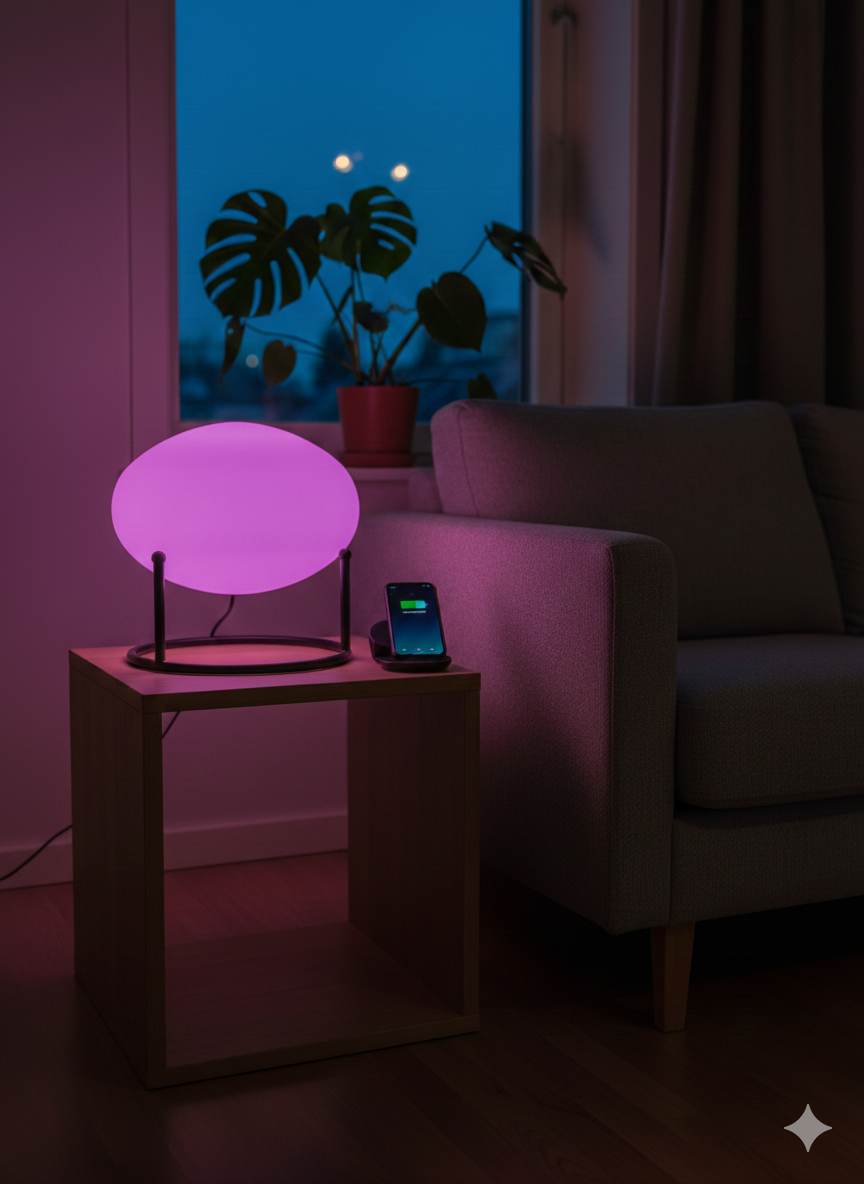 Настольная лампа XUSH Sphere: дизайнерский ночник в стиле минимализм, матовое стекло и металл.