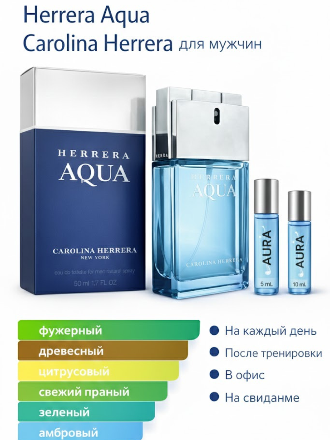 Мужские духи Carolina Herrera Aqua, мужской аромат на любой сезон, распив духов 20мл