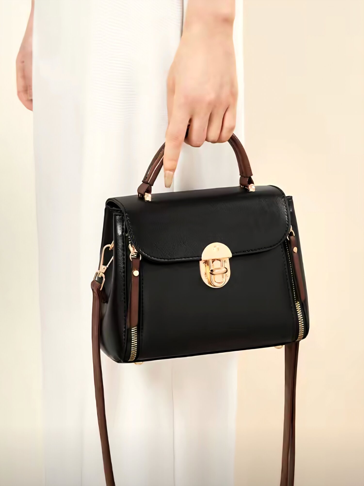 Сумка тоут  из натуральной кожи, фактура гладкая, черный — фото 1