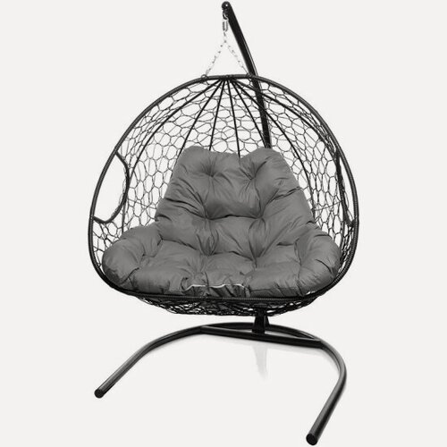 Изображение товара Подвесное кресло M-group для двоих с ротангом чёрное, серая подушка, шт