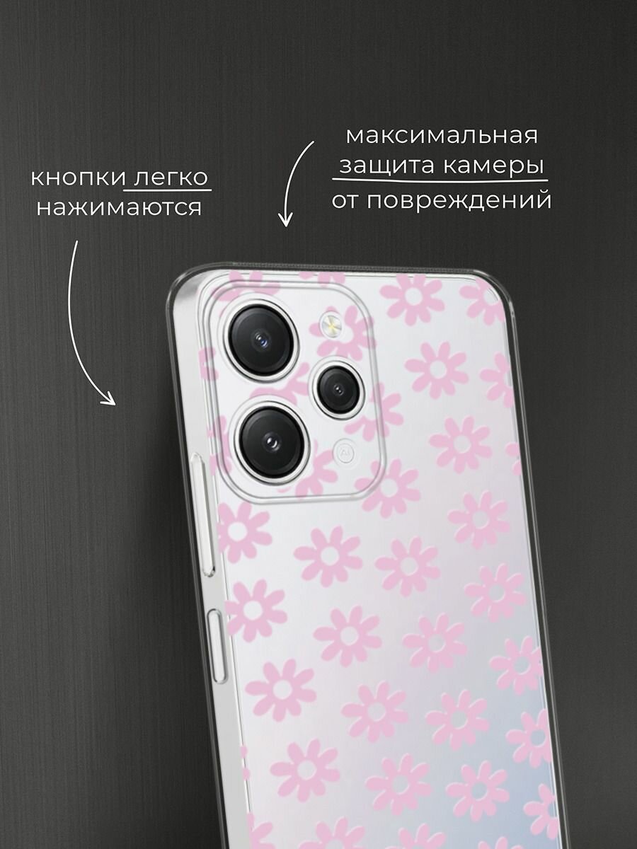 Силиконовый чехол на Xiaomi Redmi 12 / Сяоми Редми 12 с принтом Розовый цветочный узор — фото 1