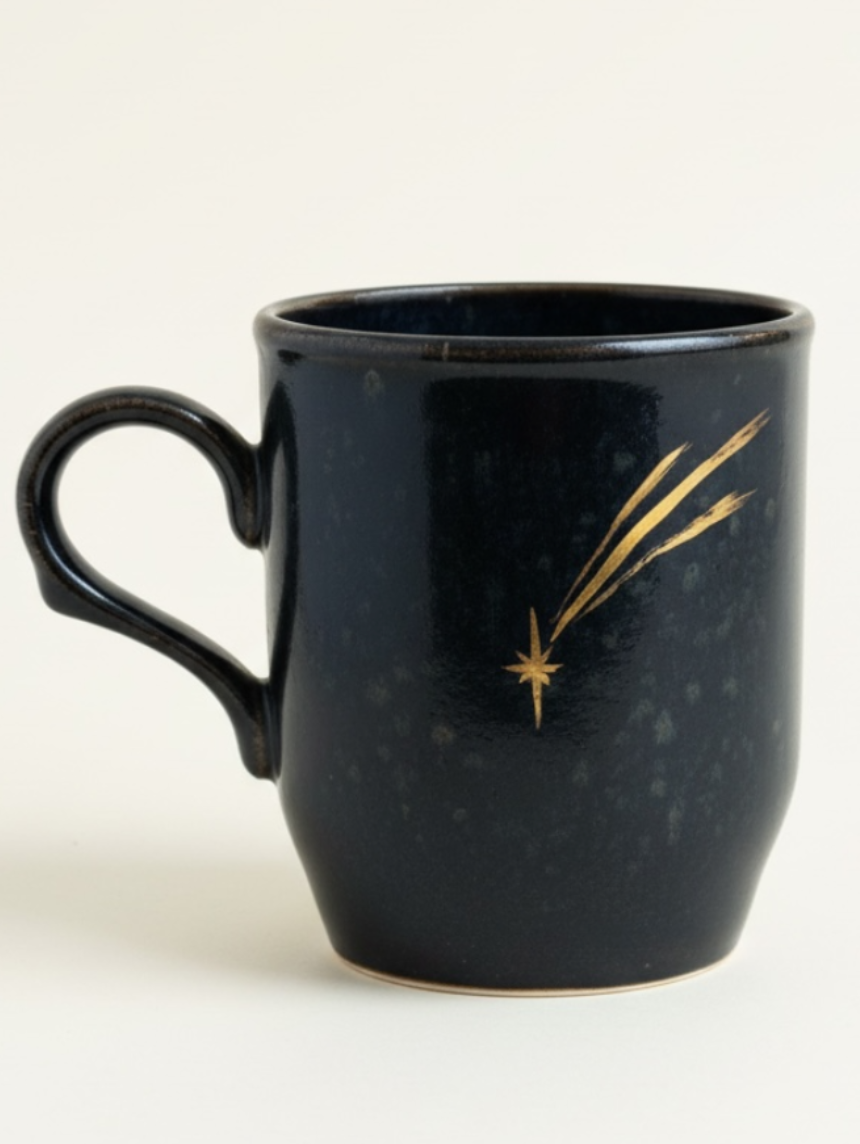Кружка ручной работы Мастерская Виктории Нор «Звездопад», черная, керамика, 200 мл