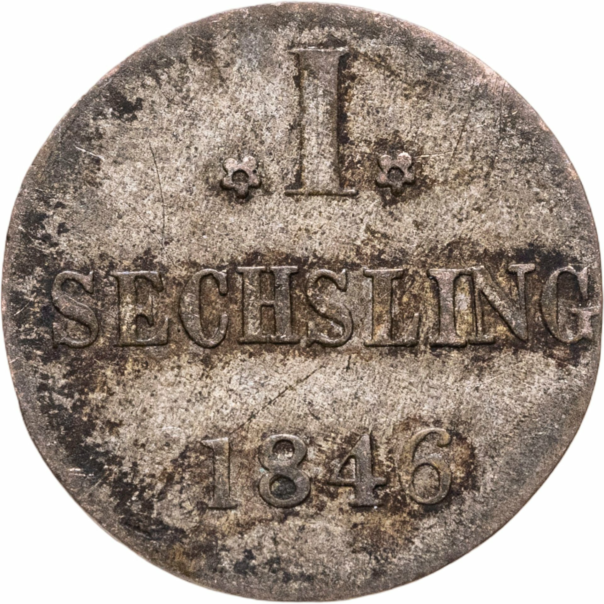 Германия, Гамбург 1 Сехслинг 1846, Серебро 250, в сохранности XF