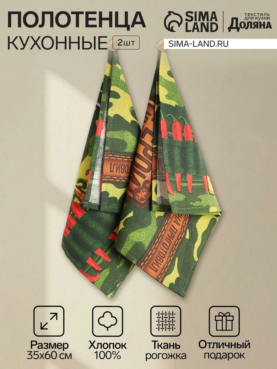 Набор полотенец "Доляна" Генерал кухни 35х60см-2шт, 100%хл, рогожка 160гр/м2