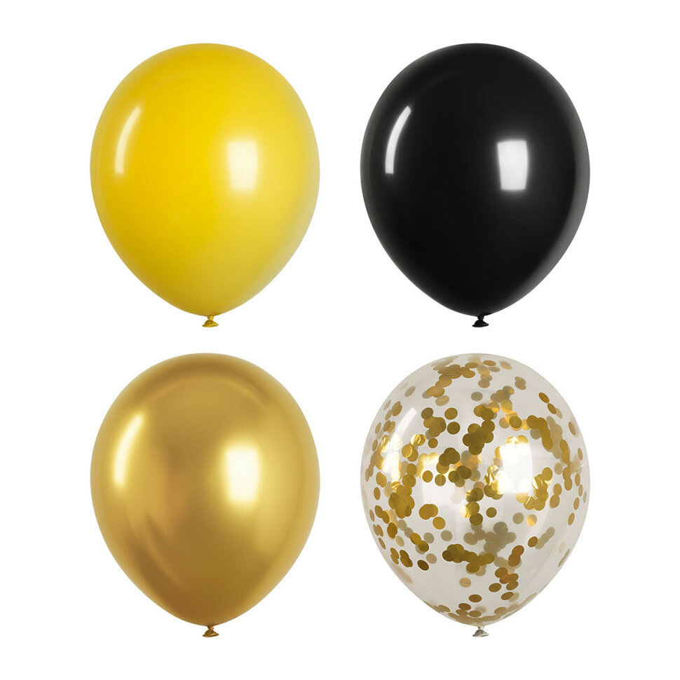 Воздушные шары, 40шт, М12/30см, MESHU, "Gold shine", пастель, 4 цвета ассорти, 383898