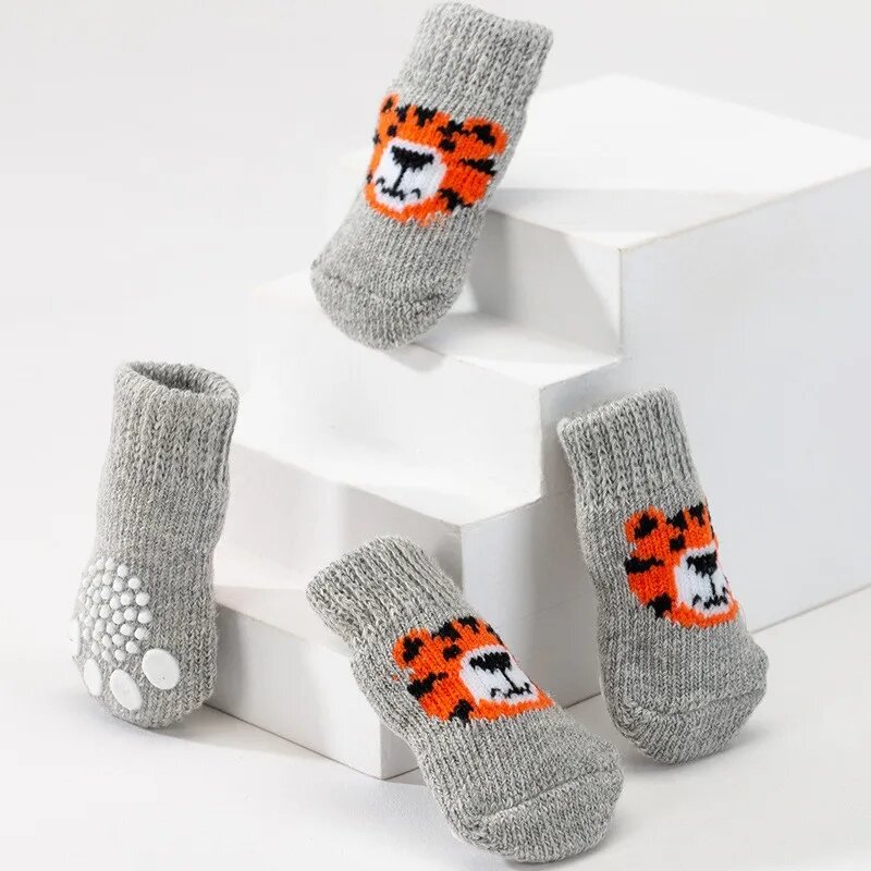 Противоскользящие носки Si Nuo Si для собак и кошек 4 пары 6.5cm 3.2cm, tiger