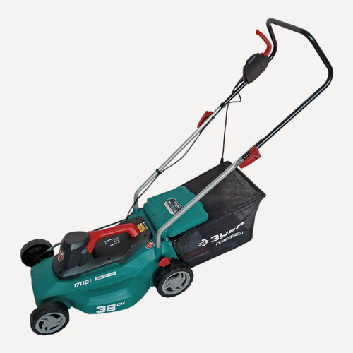 Изображение товара Газонокосилка электрическая ЗУБР ГСЦ-38-1700 черно-зеленый, 1700 Вт, травосборник 40 л мягкий