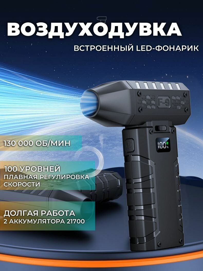 Воздуходувка портативная/ Мощный портативный воздуходув (турбовентилятор) с LED-подсветкой