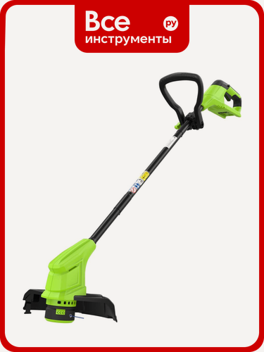 Изображение товара Аккумуляторный триммер GreenWorks 24V, 25 см, с 1хАКБ 2Ач и ЗУ 2107207SA, щеточный двигатель, автоматическая подача