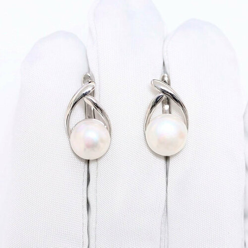 фото Серьги diamant online, серебро, 925 проба, родирование, жемчуг, длина 1.7 см, , белый