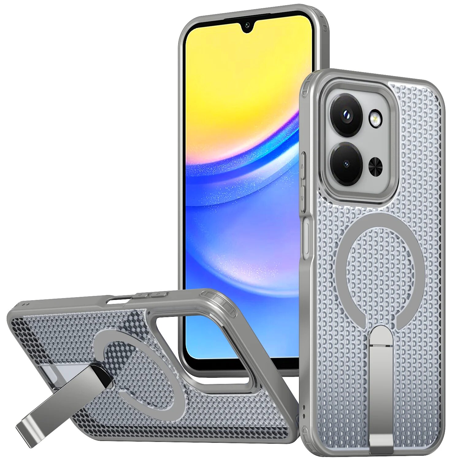 Чехол Poco M6 Pro 4G Luxury С Магнитной Подставкой, Теплоотводом, Ударопрочный, Прочный FX- Gray