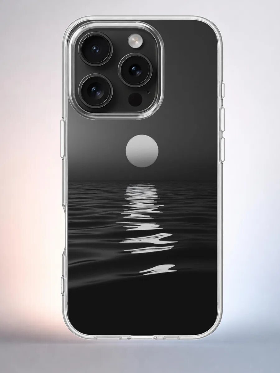 Чехол iPhone 15 Pro луна над океаном силиконовый прозрачный