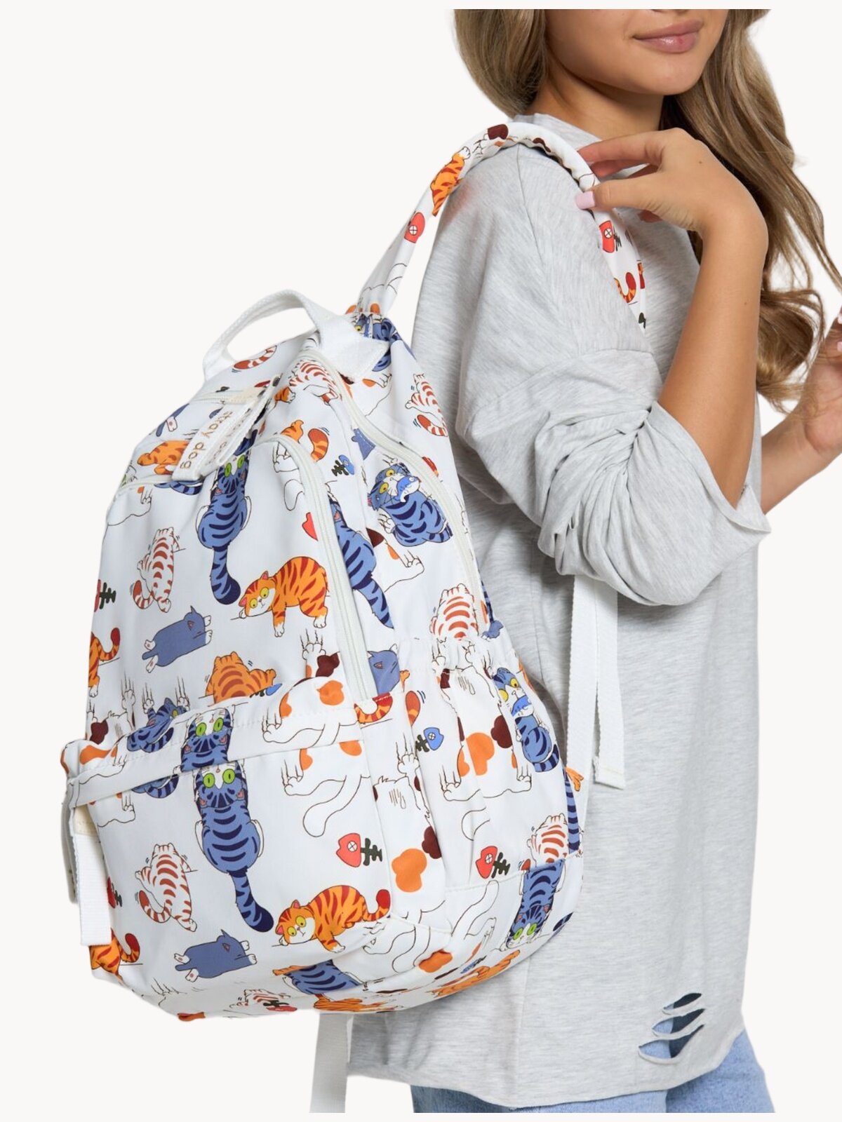 Рюкзак школьный для подростков девочек, с принтом котики, 2 отделения