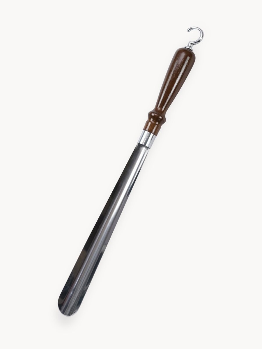 Рожок для обуви обувная ложка с деревянной ручкой, коричневый 65 см