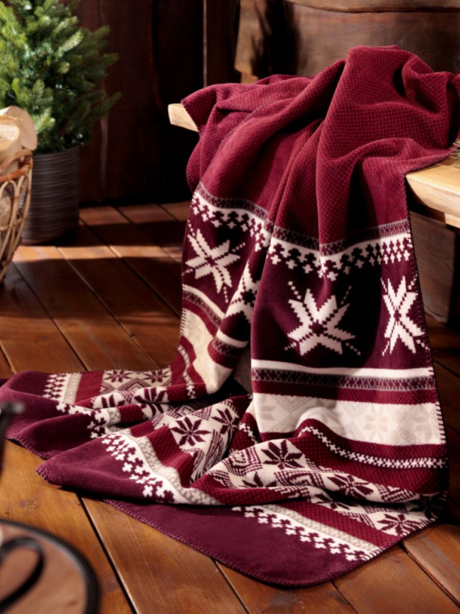Плед Biederlack Nordic Knit 150х200 см, Альпийский дизайн. Контрастный оверлок. Скругленные углы. Легкая стирка. 58% хлопок 42% синт. 415 г/м2. Oekotex 100, Сделано в Германии