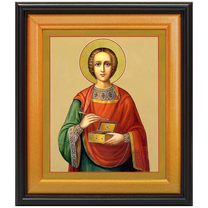 Великомученик и целитель Пантелеимон (лик № 061), икона в широком киоте 24*27,5 см