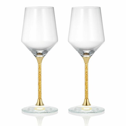 Набор 2 бокала для вина из хрусталя, с сусальным золотом. 350 мл. Подарочная упаковка. Midas