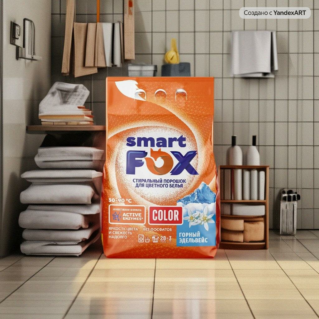 Порошок для стирки SMART FOX COLOR Горный эдельвейс, 3 кг — фото 1