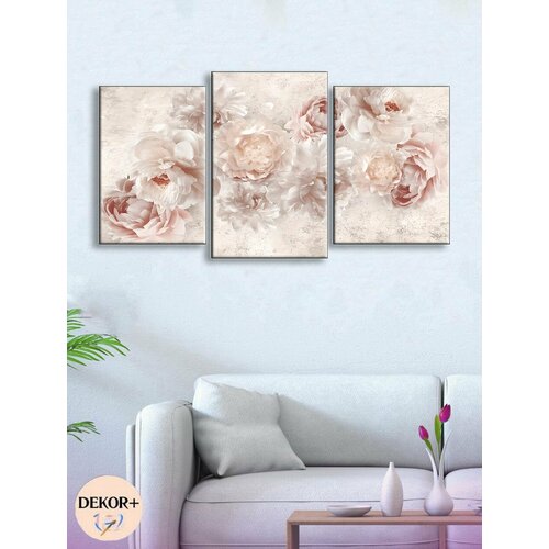 Картина на стену для интерьера модульная из 3 частей 53x100 см Е11 Розовые пионы 1190₽