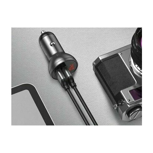 Автомобильное зарядное устройство Baseus Digital Display Dual USB 4.8A Car Charger 24W Silver (CCBX-0S) серебристый, серый