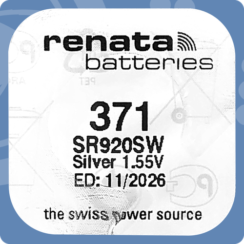 Renata 371 (SR920SW) | 1.55 Вольт, Оксид Серебра (silver oxide) батарейка - 1шт.