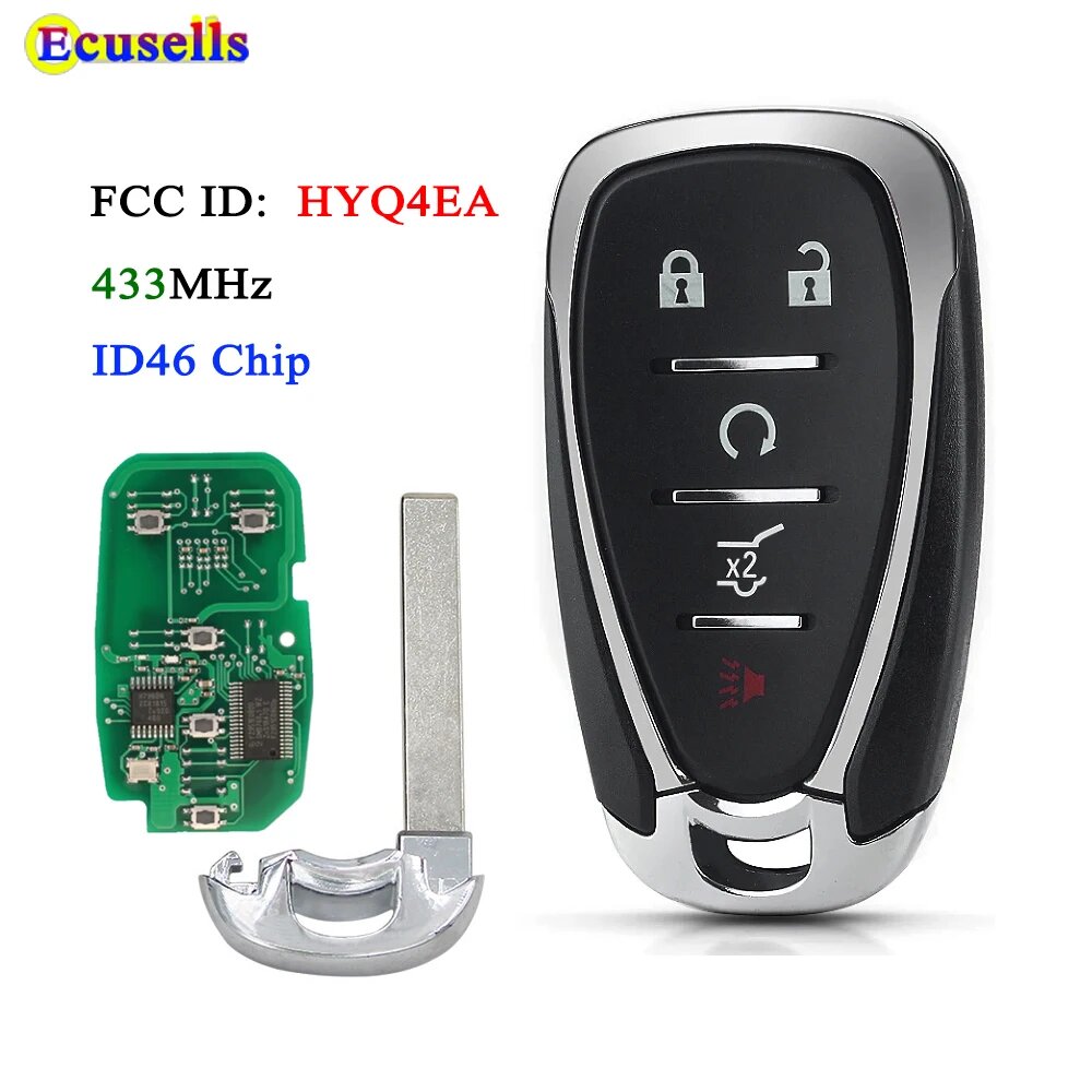 Дистанционный ключ Ecusells Smart с 5 кнопками, 433 МГц, с чипом ID46 для Chevrolet, Camaro, Equinox, Cruze, Malibu Spark, HYQ4EA