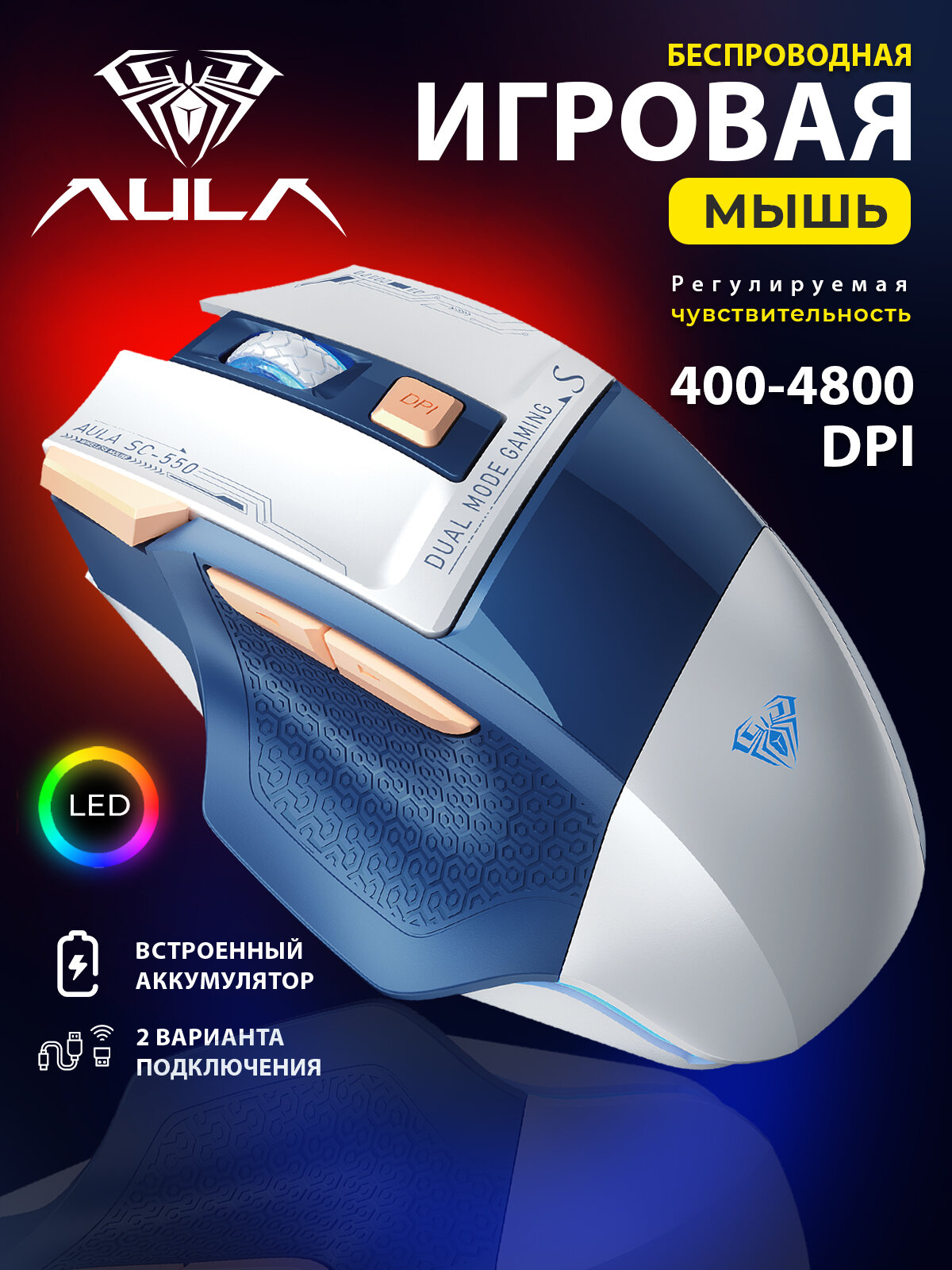 Компьютерная мышь AULA SC550 white+blue