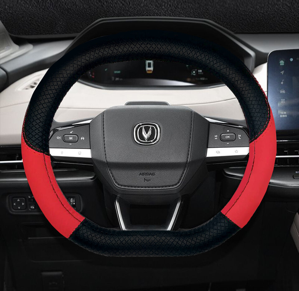 Оплетка чехол на руль для автомобиля Changan UNI-V, CS55PLUS (форма D) диаметр 37 - 38 см