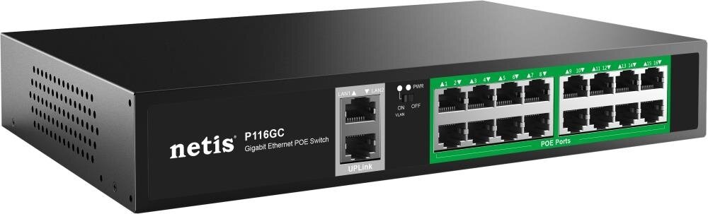 Коммутатор 16PORT 10/100M 16POE+2XGE+SFP P116GC NETIS