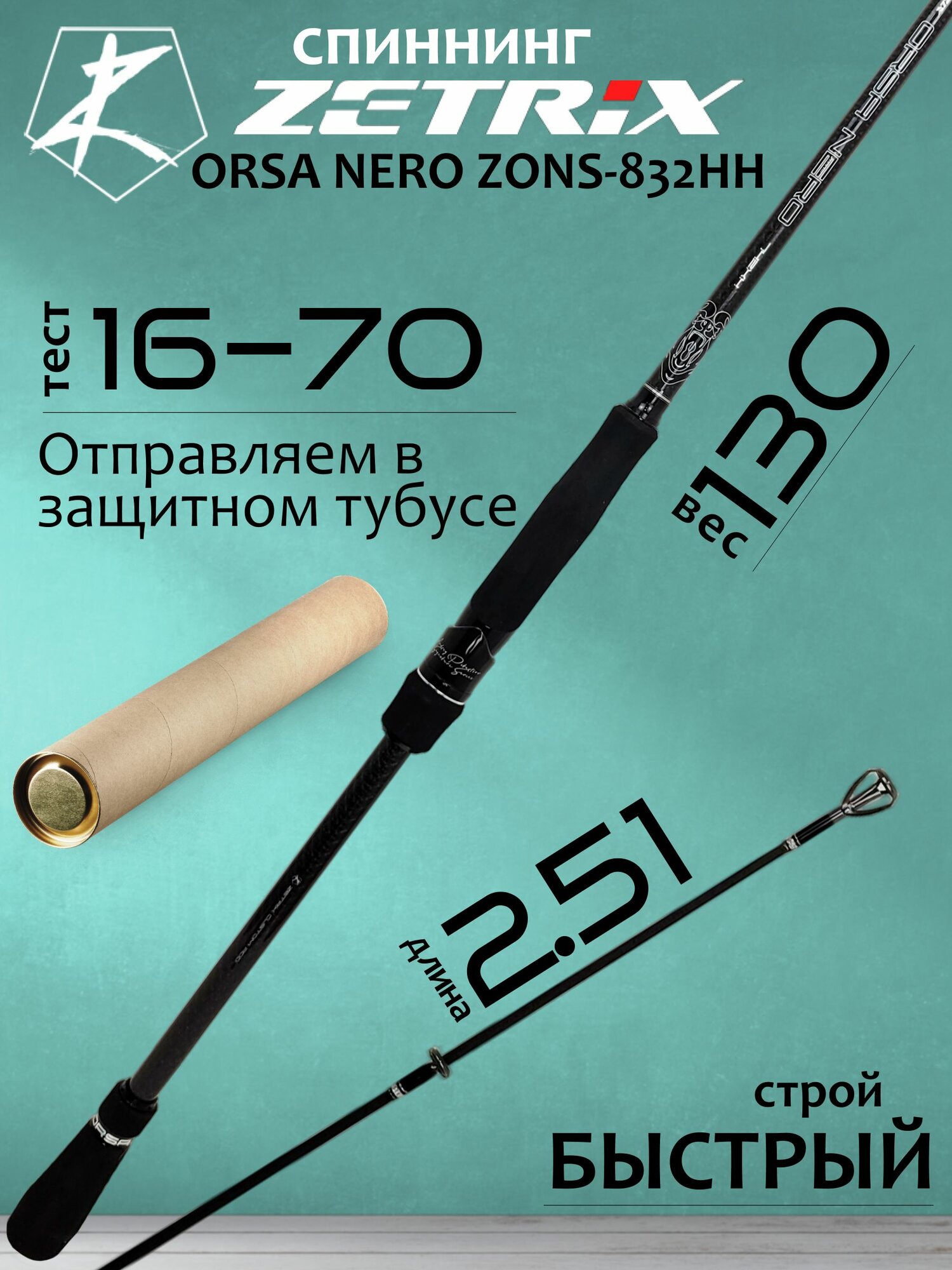 Спиннинг Zetrix ORSA NERO ZONS-832HH 2.51м, тест 16-70гр, штекерный
