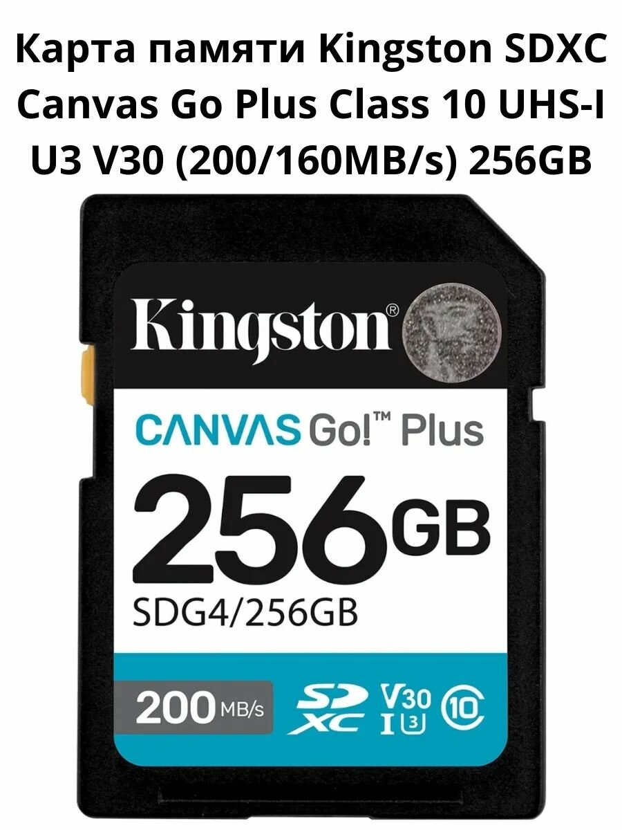 Карта памяти Kingston SDXC Canvas Go Plus Class 10 UHS-I U3 V30 (200/160MB/s) 256GB