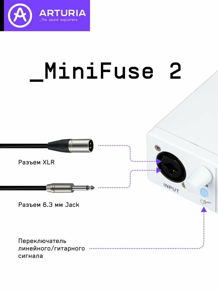 Аудиоинтерфейс внешний Arturia MiniFuse 2, компактный, 2-канальный, white — фото 1