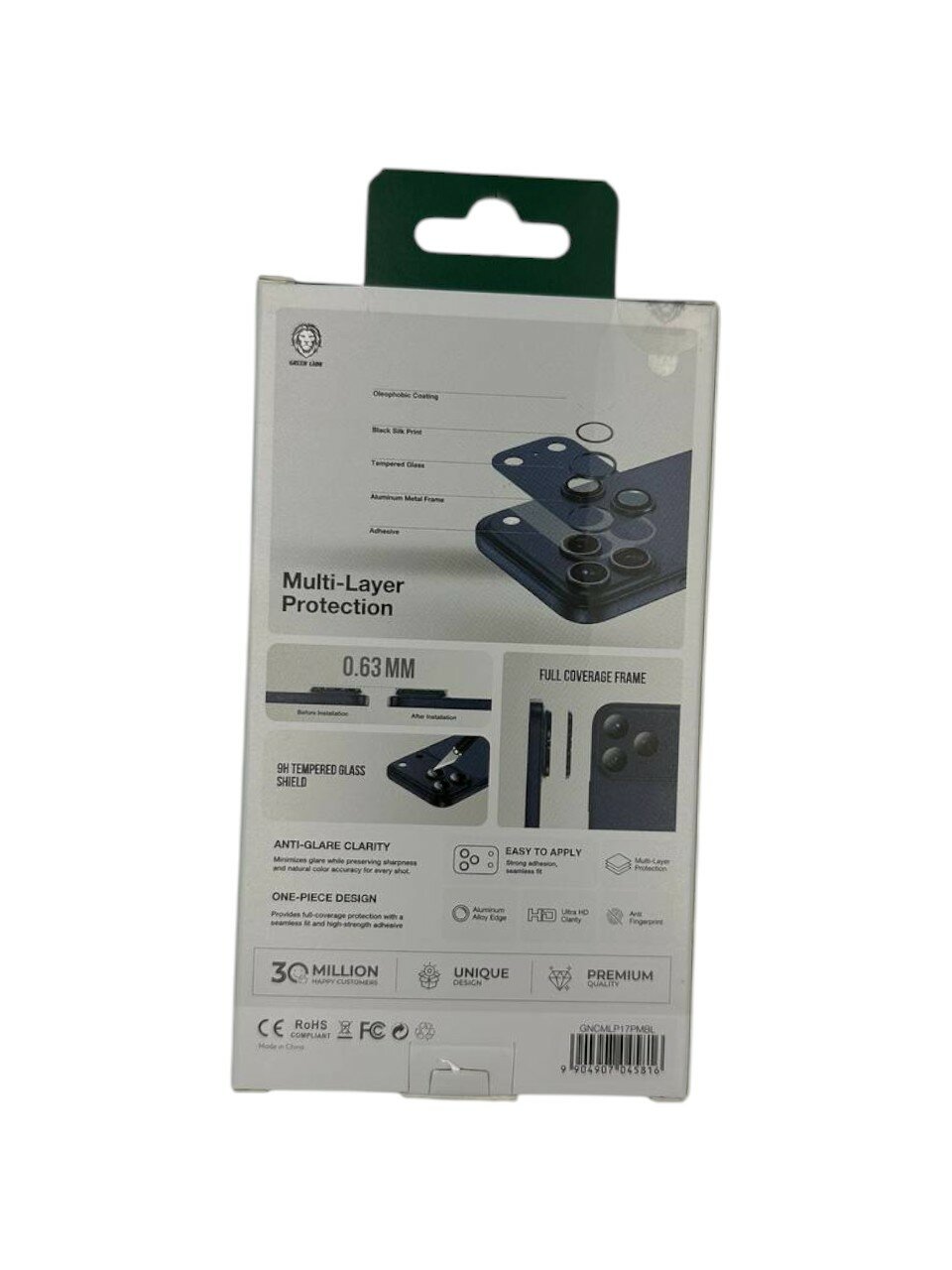 Защитное стекло, на камеру, синий, для Apple iPhone 17pro max Green Lion Silver