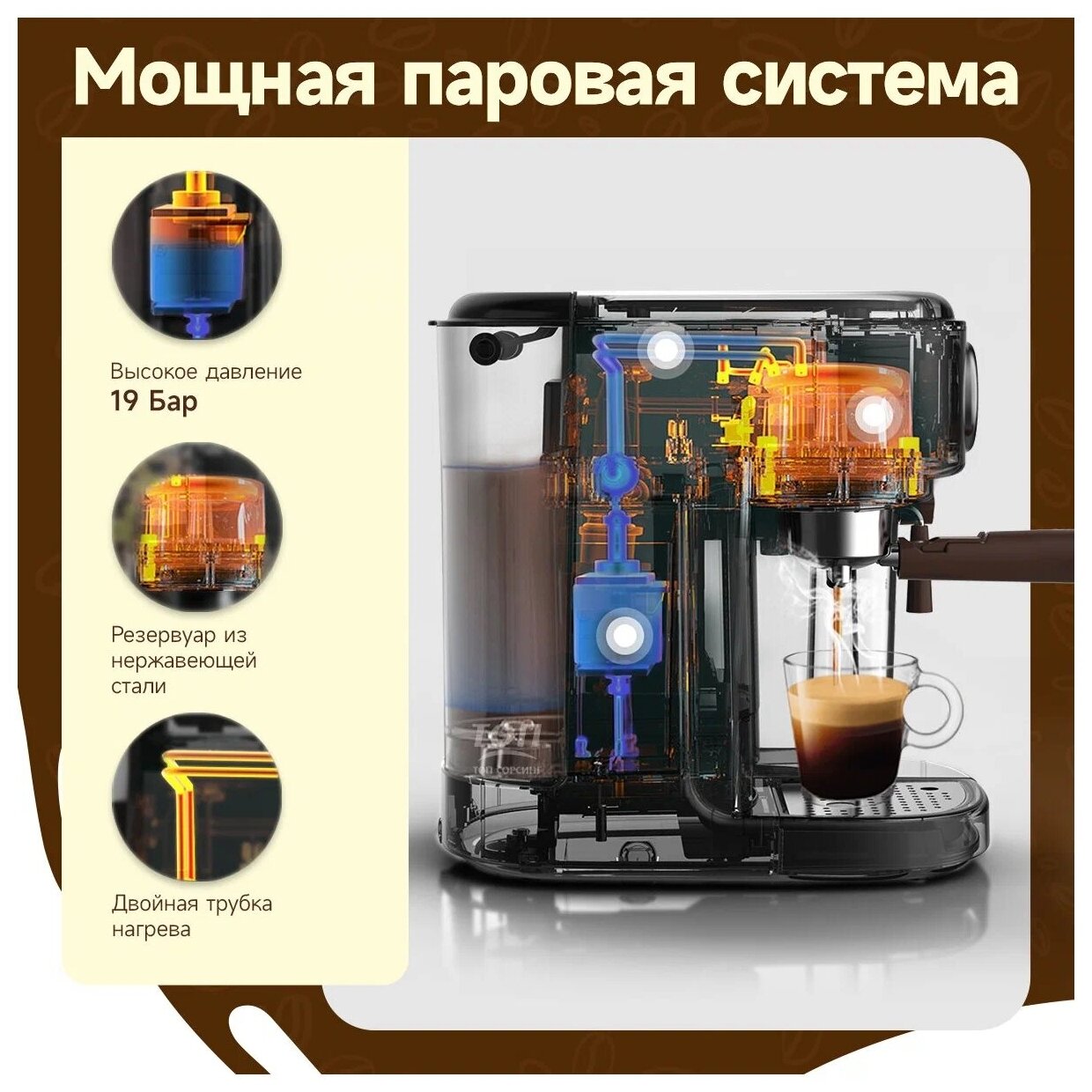 Автоматическая кофемашина HiBREW H8A для приготовления эспрессо, капучино, латте, 19 бар, 3 в 1 - фотография № 9