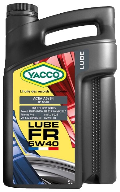 Моторное масло YACCO LUBE FR 5W40 синтетическое, 5 л.