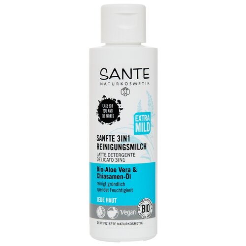 Sante Naturkosmetik очищающее молочко 3 в 1 для любого типа кожи с био-алоэ и маслом семян чиа, 125 мл